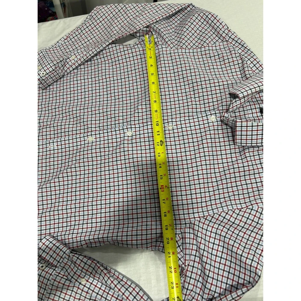 Banana Republic Camden Fit Shirt Mens Medium Red Navy Check Iron Cotton Stretch